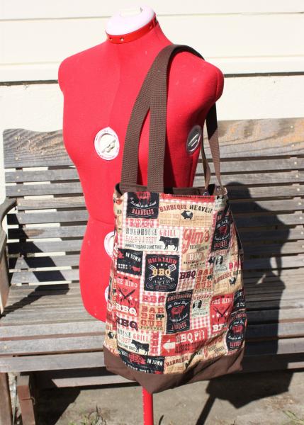 BBQ labels sauce restaurants tote bag, Reusable shopping bag, groceries, lunch, books, diapers, or overnight bag , Canvas lined and bottom picture