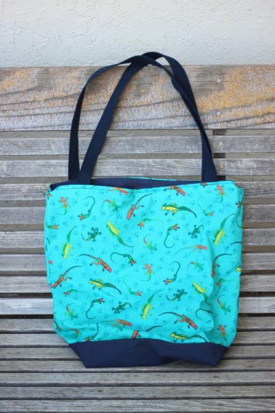 Lizard reptile tote bag, Reusable shopping bag.  Great for groceries, shopping, lunch, books, diapers, or overnight bag , Canvas lined