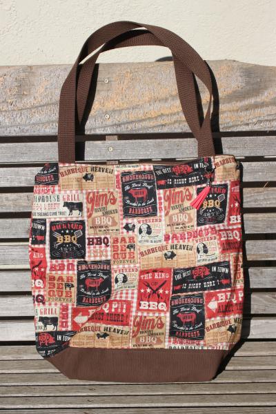 BBQ labels sauce restaurants tote bag, Reusable shopping bag, groceries, lunch, books, diapers, or overnight bag , Canvas lined and bottom picture