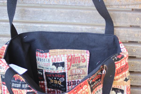 BBQ labels sauce restaurants tote bag, Reusable shopping bag , Great for groceries, lunch, books, diapers, or overnight bag , Canvas lined picture