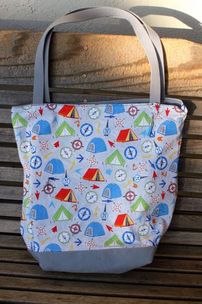 Camping, Compass, Map tote bag, Reusable shopping bag Great for groceries, lunch, books, diapers, or overnight bag , Canvas lined and bottom