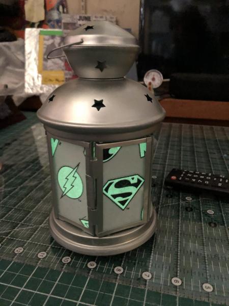 DC Superhero Logo Lantern, Nightlight. Perfect for bedside or bathrooms, includes battery tea light picture