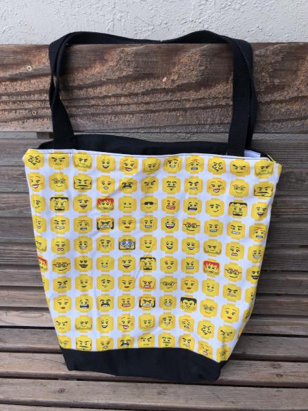 Lego Emoji head tote bag, Reusable shopping bag, Great for groceries, shopping, lunch, books, diapers, or overnight bag , Canvas lined and bottom picture