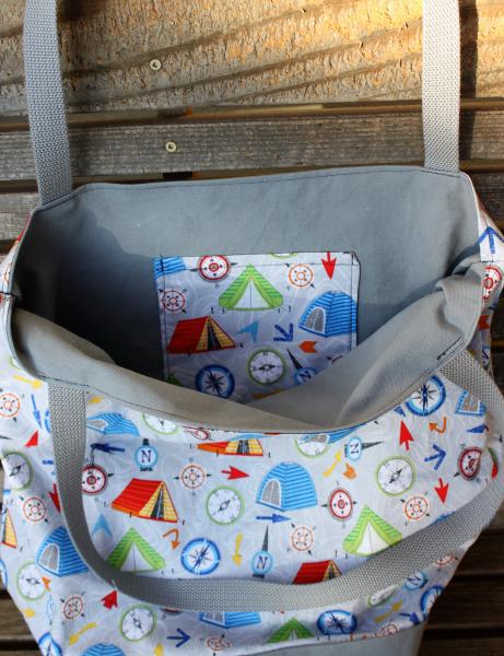 Camping, Compass, Map tote bag, Reusable shopping bag Great for groceries, lunch, books, diapers, or overnight bag , Canvas lined and bottom picture