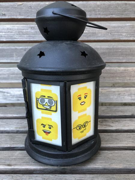 Lego head emoji  Lantern, Nightlight. Perfect for bedside or bathrooms, includes battery tea light picture