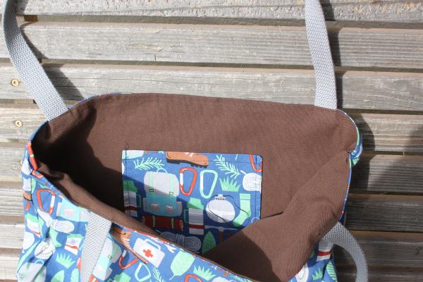 Camping Backpacking tote bag.  Great for groceries, shopping, lunch, books, diapers, or overnight bag , Canvas lined picture