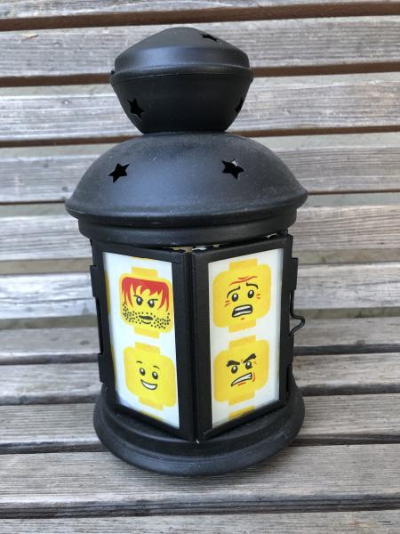 Lego head emoji  Lantern, Nightlight. Perfect for bedside or bathrooms, includes battery tea light
