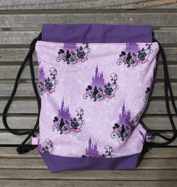 Princess Castle Drawstring backpack,  a fun accessory for any outfit, Canvas lined and bottom for durability, inside pocket picture