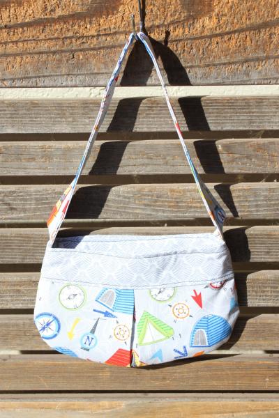Tent and compas, camping small bag, child sized or small purse.  Lined in Coordinated cotton picture