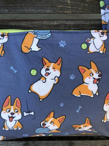 Corgi dog fabric, vinyl lined bag, perfect for snack or lunch, cosmetics, makeup or even as a unique purse. picture