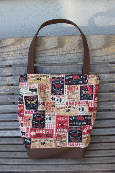 BBQ labels sauce restaurants tote bag, Reusable shopping bag, groceries, lunch, books, diapers, or overnight bag , Canvas lined and bottom picture