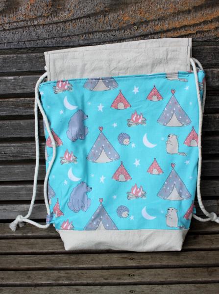 Bear and Hedgehog Porcupine Drawstring backpack, a fun accessory for any outfit, Canvas lined and bottom for durability, inside pocket picture