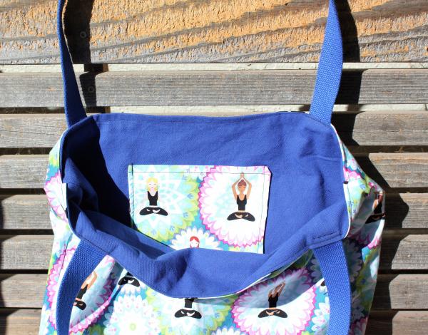 Yoga Meditation tote bag, Reusable shopping bag, Great for groceries, lunch, books, diapers, or overnight bag , Canvas lined and bottom picture