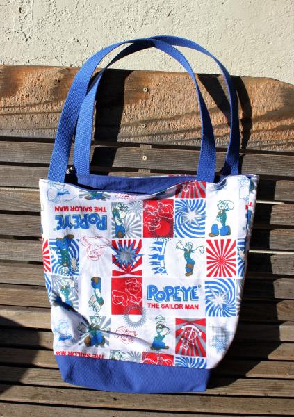 Popeye the Sailor Man flannel tote, Reusable shopping bag, groceries, lunch, books, diapers or overnight bag Canvas lined and  bottom picture