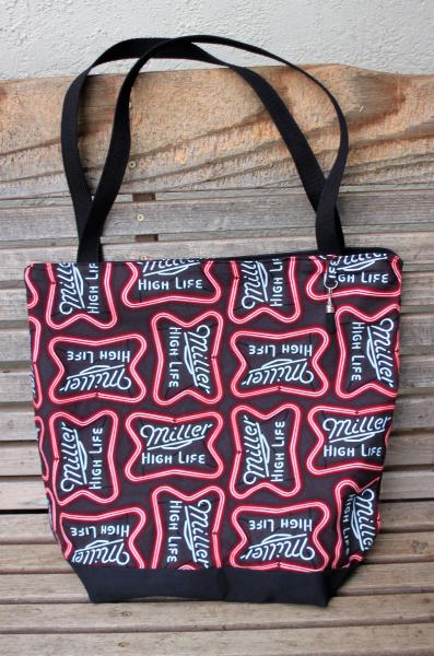 Miller time Beer Neon Signs tote bag, Reusable shopping bag, groceries, lunch, books, diapers, or overnight bag , Canvas lined and bottom picture