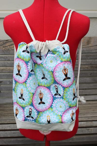 Meditation/Yoga Drawstring backpack,  a fun accessory for any outfit, Canvas lined and bottom for durability, inside pocket picture