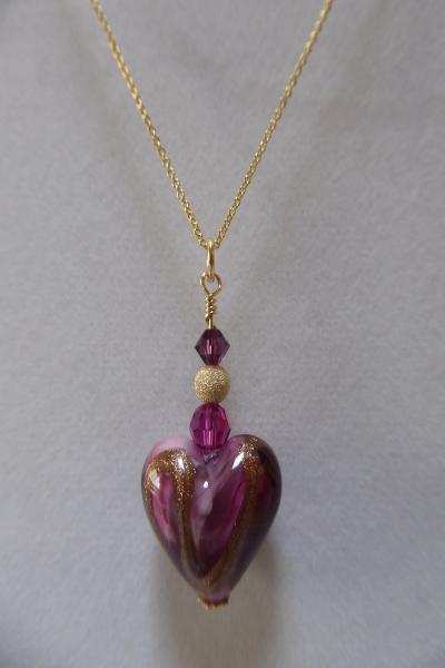 Venetian Glass Pink and Gold Swirl Heart