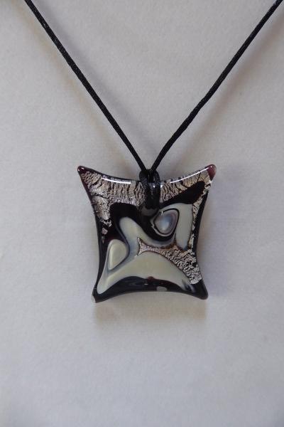 Venetian Glass Large Black and White Curved Rectangle Pendant