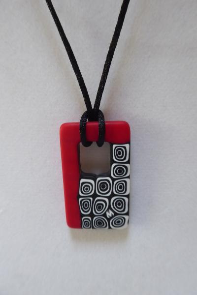 Black, Red, and White Venetian Glass Rectangle Pendant picture