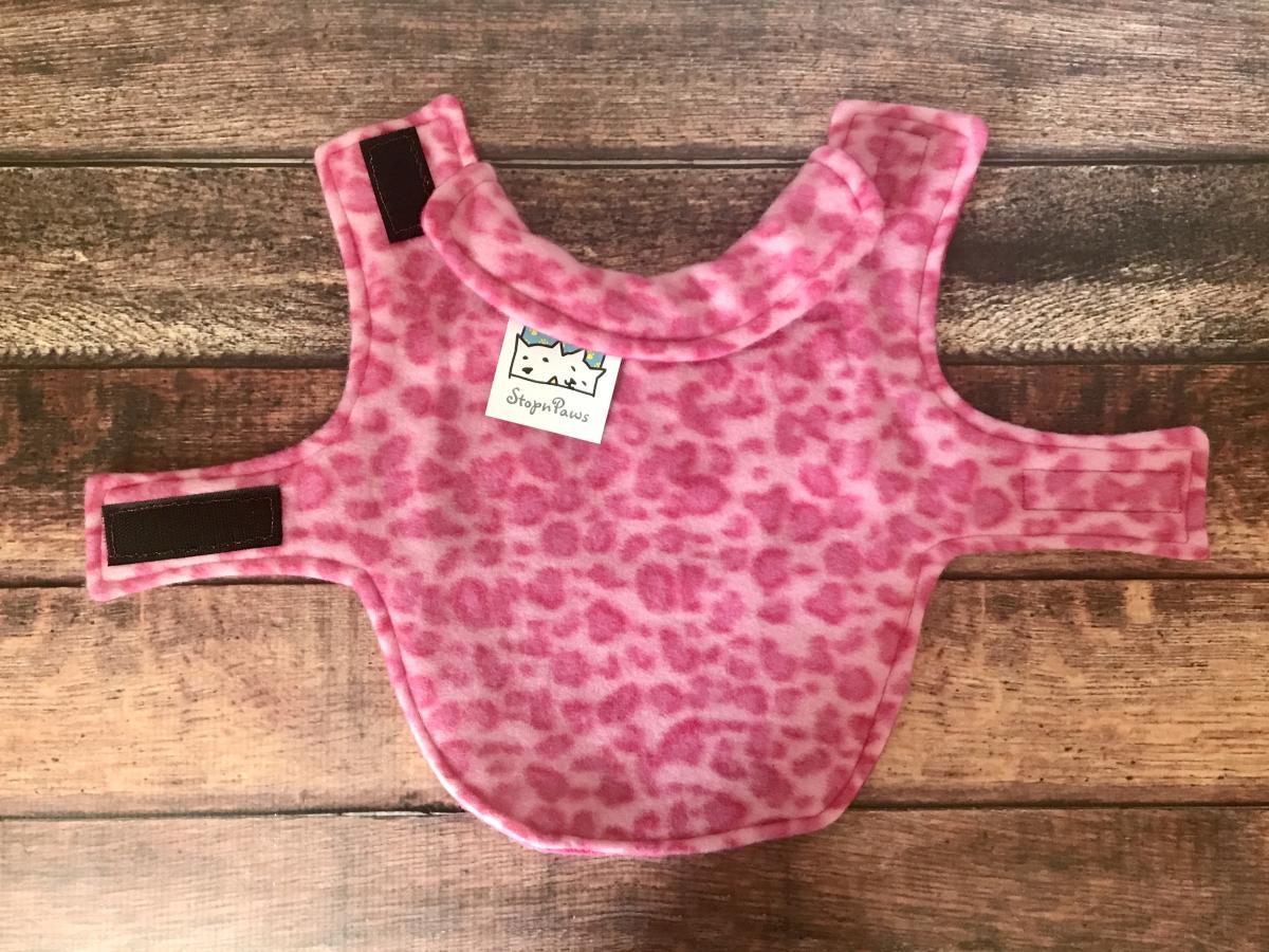 Pink cheetah fleece dog coat picture