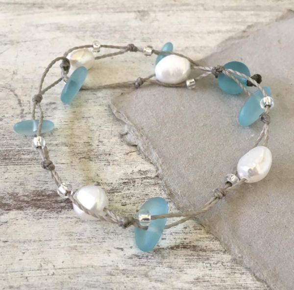 Freestyle Sea Glass and Pearl Wrap Bracelet or Anklet picture