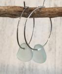 Mint Green Sea Glass Drop Hoop Earrings