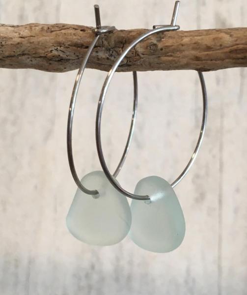 Mint Green Sea Glass Drop Hoop Earrings