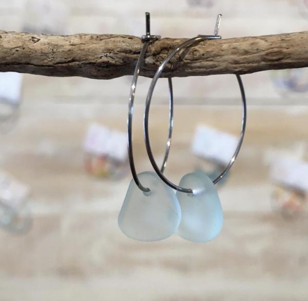 Mint Green Sea Glass Drop Hoop Earrings picture