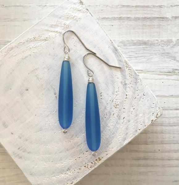 Long Teardrop Sea Glass Earrings picture