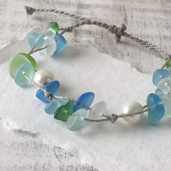 Costa Sol Sea Glass and Freshwater Pearl Bracelet or Anklet