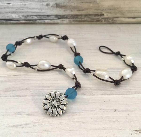 Sea Glass & Pearl Leather Wrap Bracelet picture