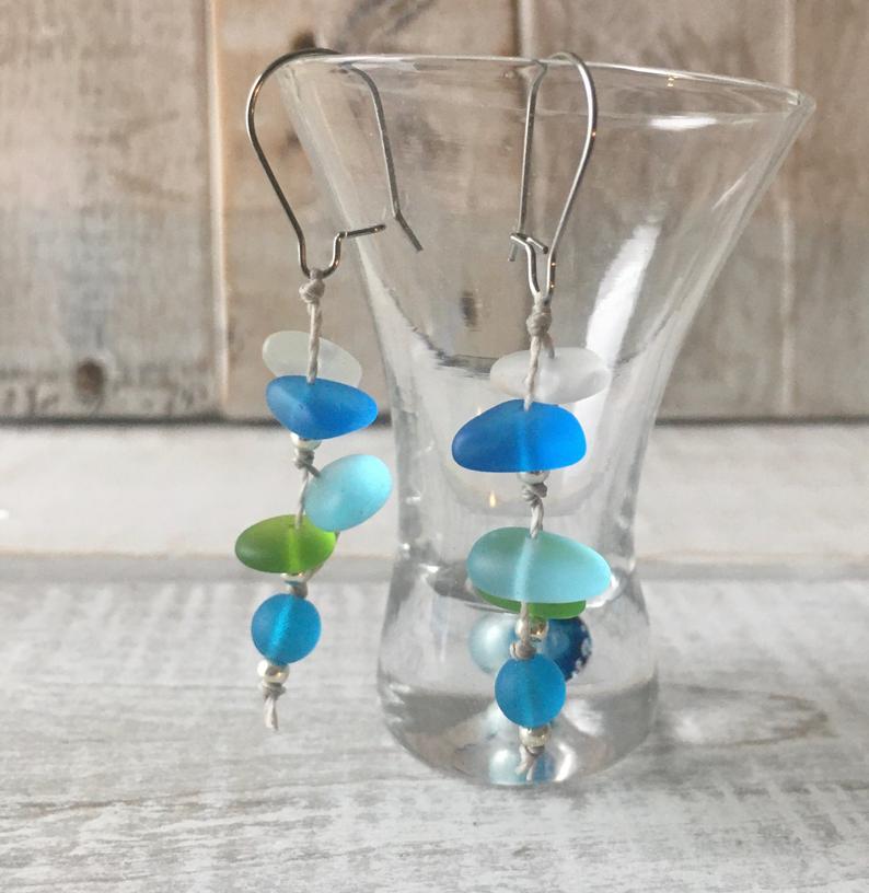 Fishtail Mermaid Sea Glass Earrings - Short picture