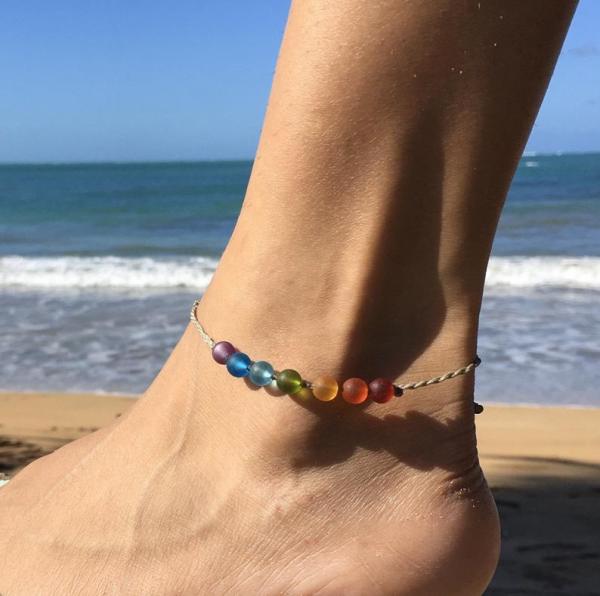 Rainbow Chakra Sea Glass Bracelet or Anklet picture