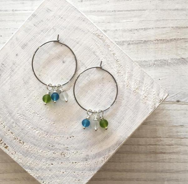 Trio Sea Glass Hoop Earrings picture