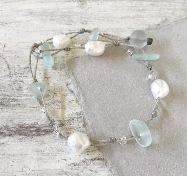 Freestyle Sea Glass and Pearl Wrap Bracelet or Anklet picture