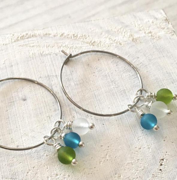 Trio Sea Glass Hoop Earrings picture