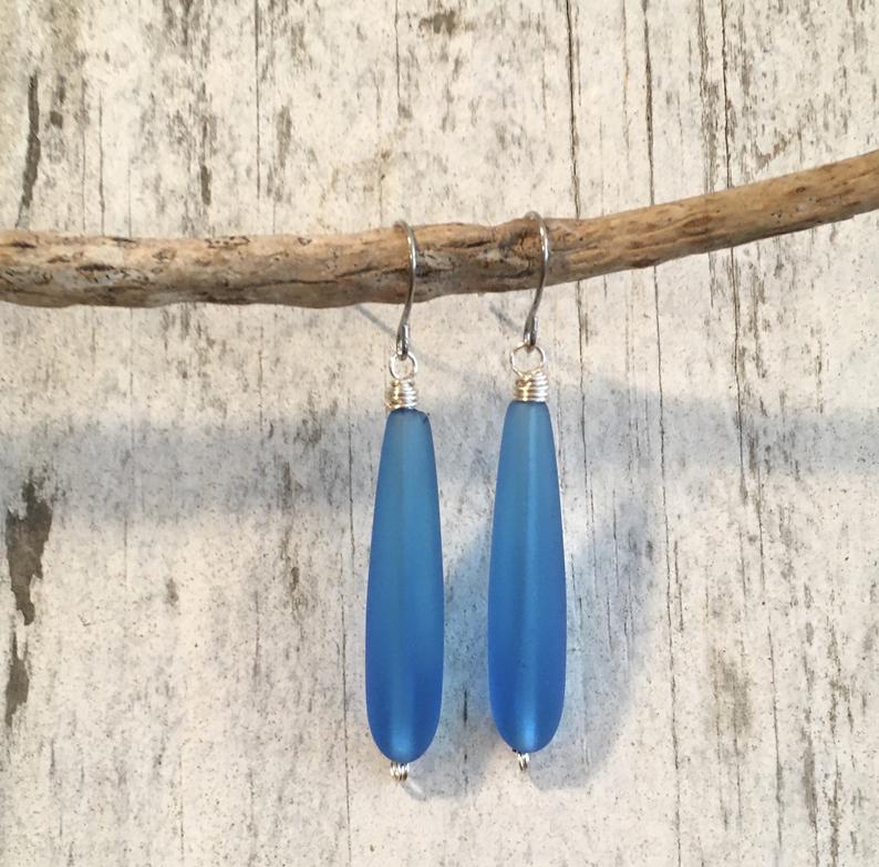 Long Teardrop Sea Glass Earrings picture