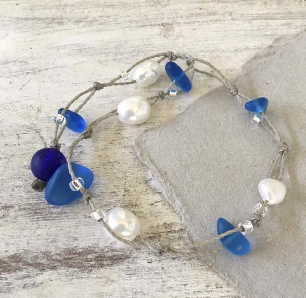 Freestyle Sea Glass and Pearl Wrap Bracelet or Anklet picture