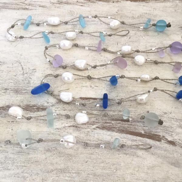 Freestyle Sea Glass and Pearl Wrap Bracelet or Anklet picture