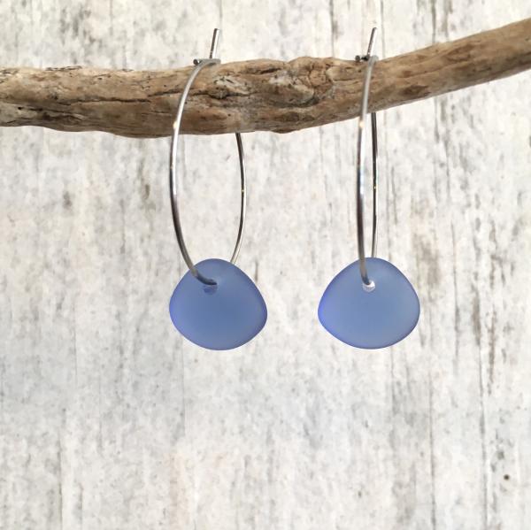 Cornflower Blue Sea Glass Drop Hoop Earrings picture