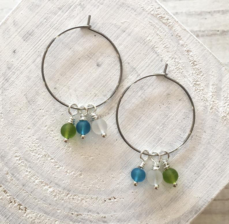 Trio Sea Glass Hoop Earrings picture