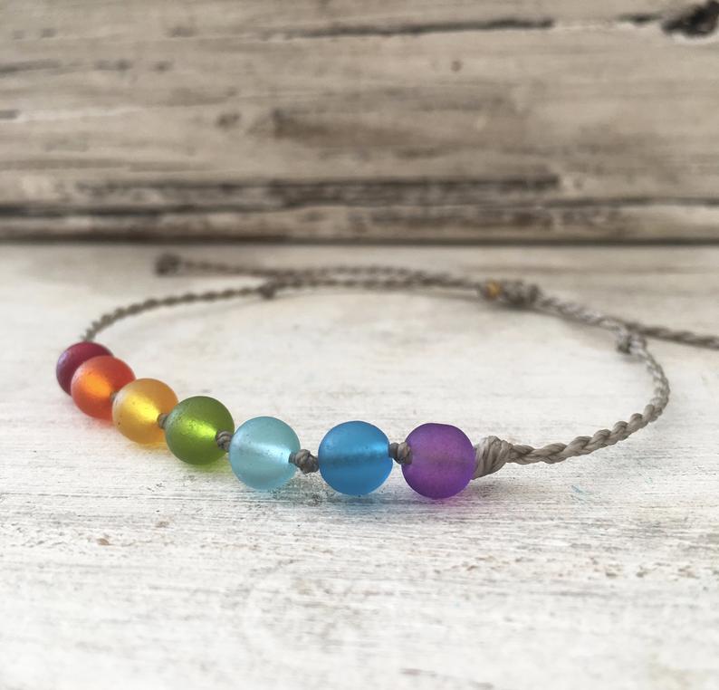 Rainbow Chakra Sea Glass Bracelet or Anklet picture
