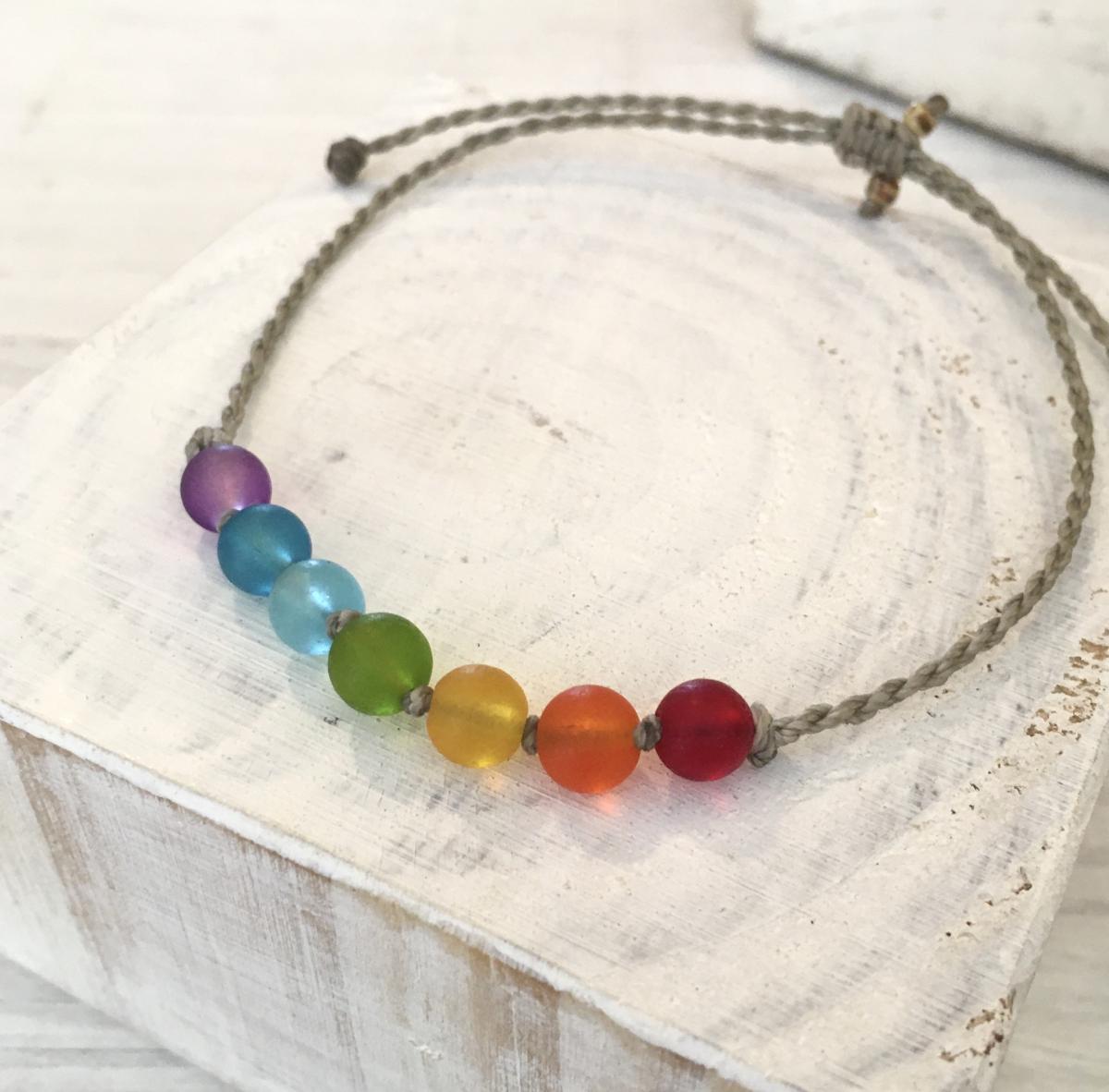 Rainbow Chakra Sea Glass Bracelet or Anklet picture