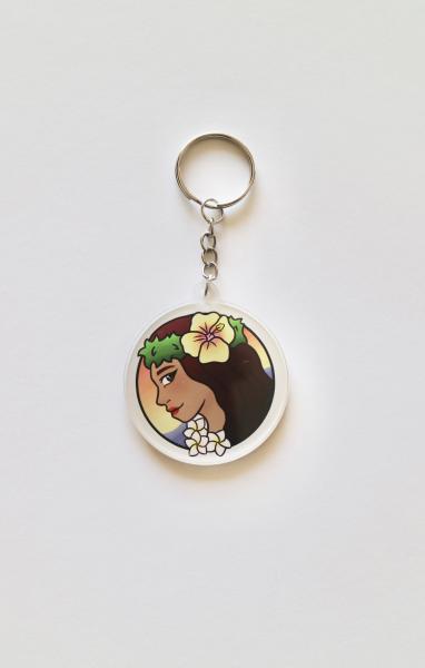 Hula Girl Single Sided Acrylic Charm Key Chain