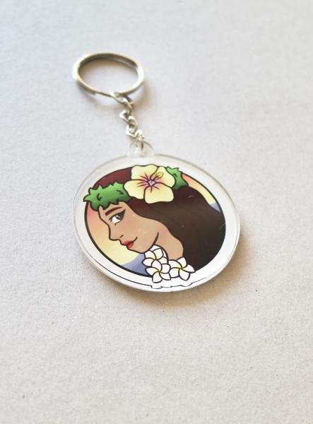 Hula Girl Single Sided Acrylic Charm Key Chain picture