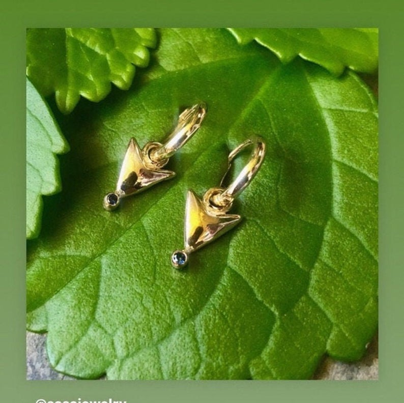 Gold Arrowhead Drops Accented With Brilliant Blue Faceted Sapphires 14k picture
