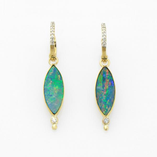 Australian Opal & Diamond Earrings on 14K Gold