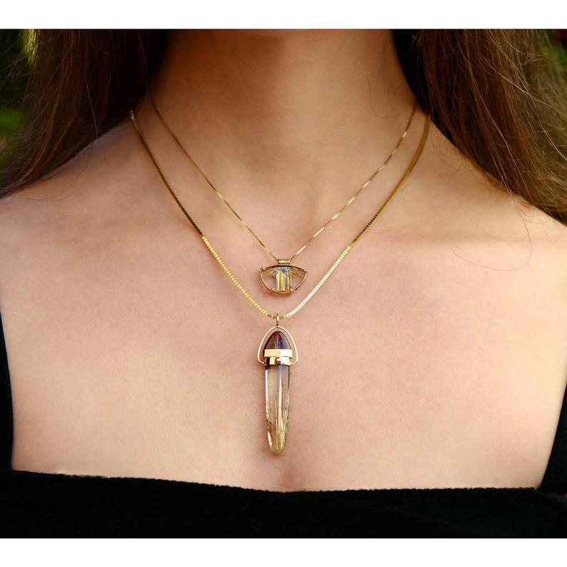 Rutile Rays in Flawless Quartz And Lush Crimson Garnet  14K picture