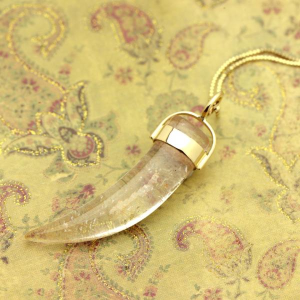 Spiritual Calming Natural Rutilated Quartz Pendant In 14k Cat's Claw picture