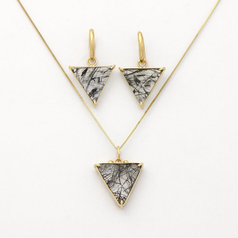 Fascinating Natural Black Tourmaline In Quartz 14K picture